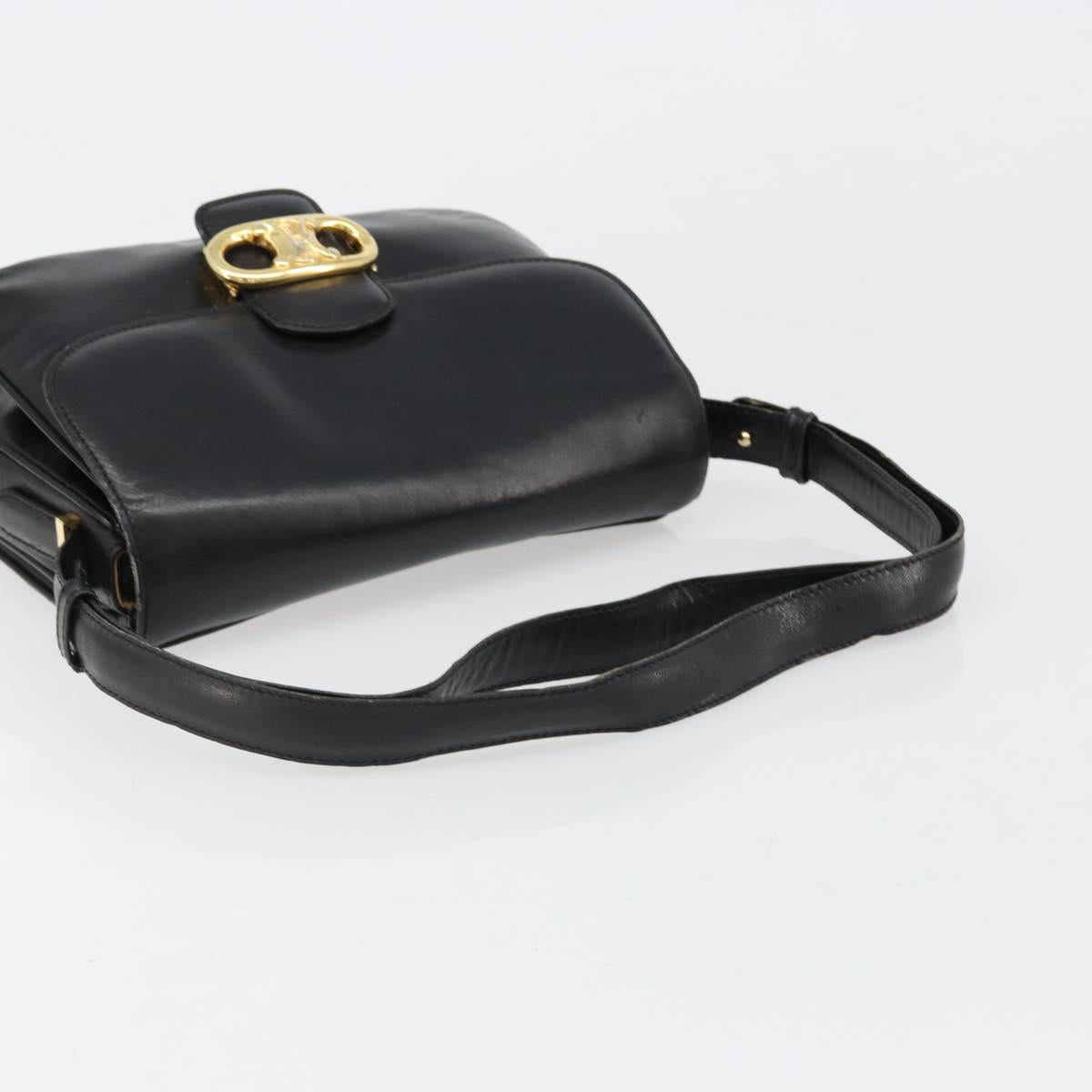 CELINE Shoulder Bag Leather Black Gold Auth 186015