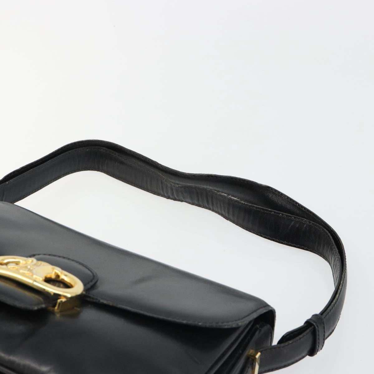 CELINE Shoulder Bag Leather Black Gold Auth 186015
