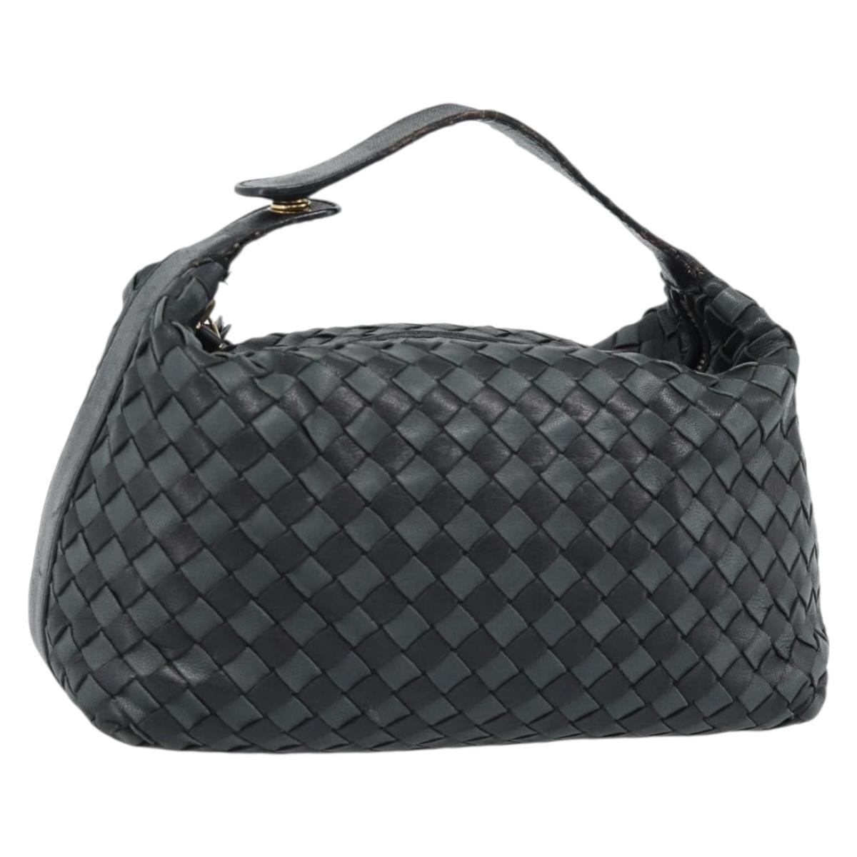 BOTTEGA VENETA INTRECCIATO Hand Pouch Leather Black Gold 114087 Auth 186016A