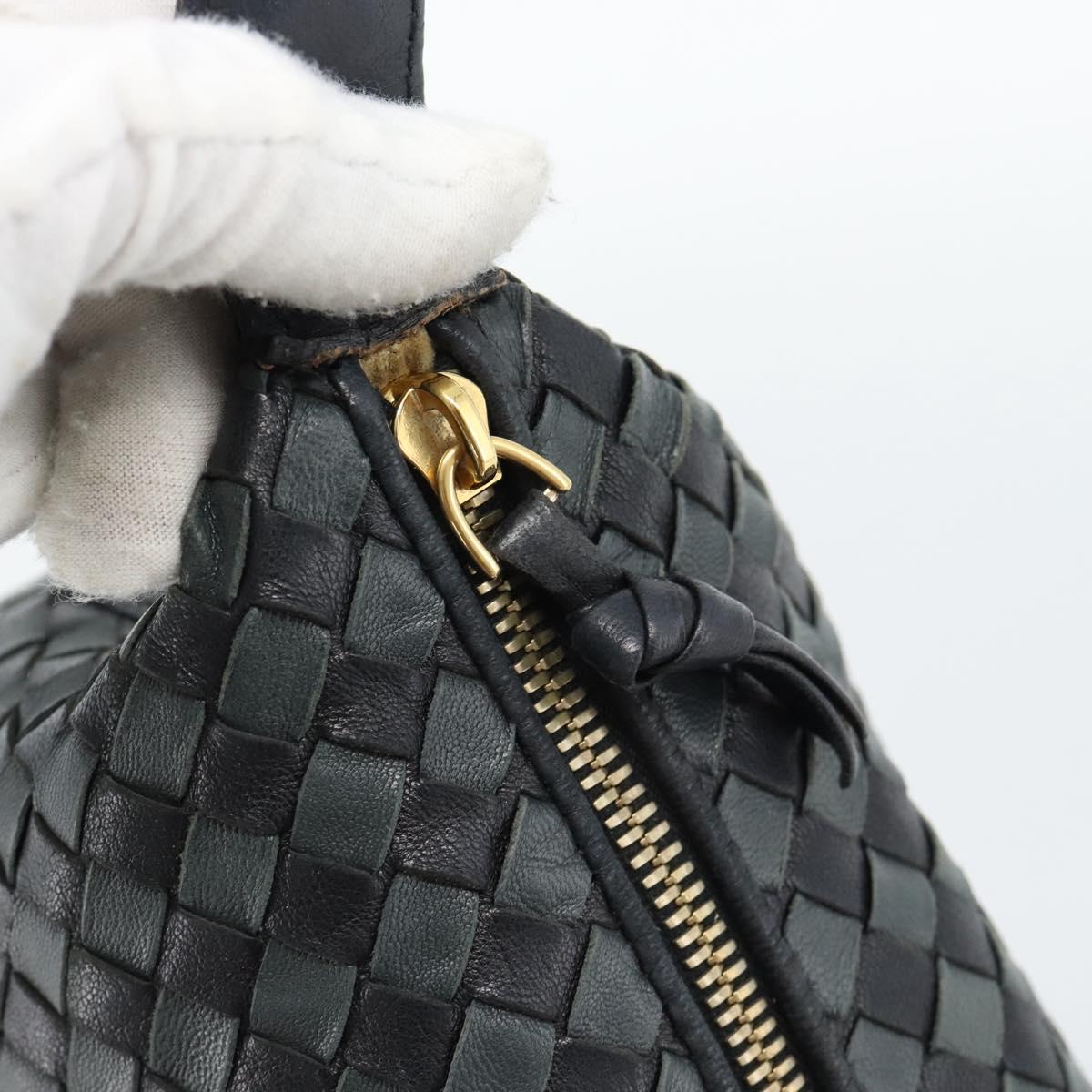 BOTTEGA VENETA INTRECCIATO Hand Pouch Leather Black Gold 114087 Auth 186016A