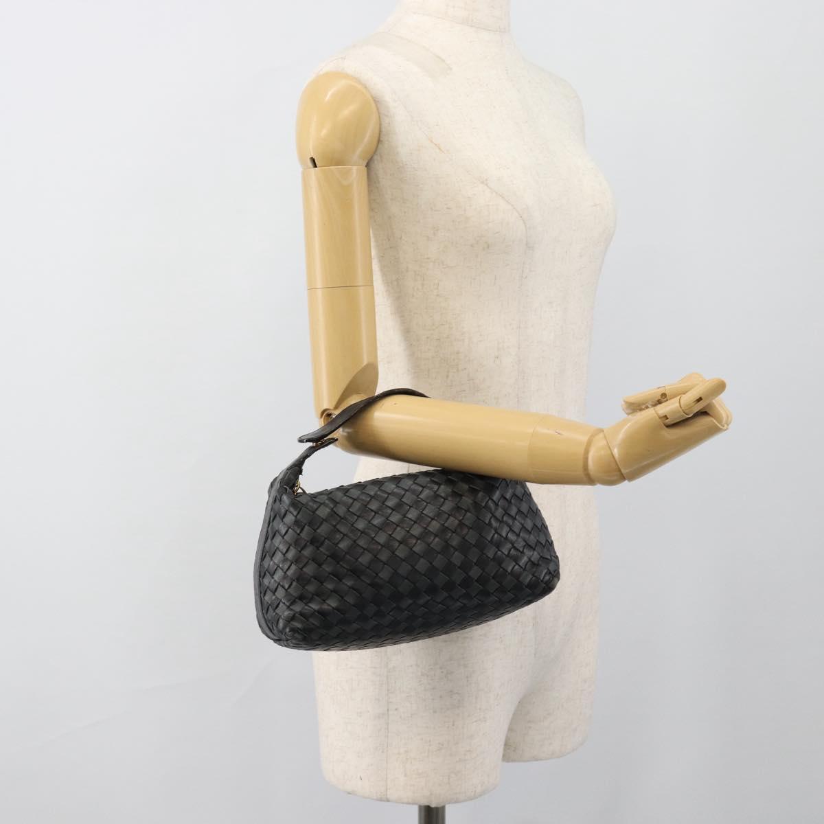 BOTTEGA VENETA INTRECCIATO Hand Pouch Leather Black Gold 114087 Auth 186016A