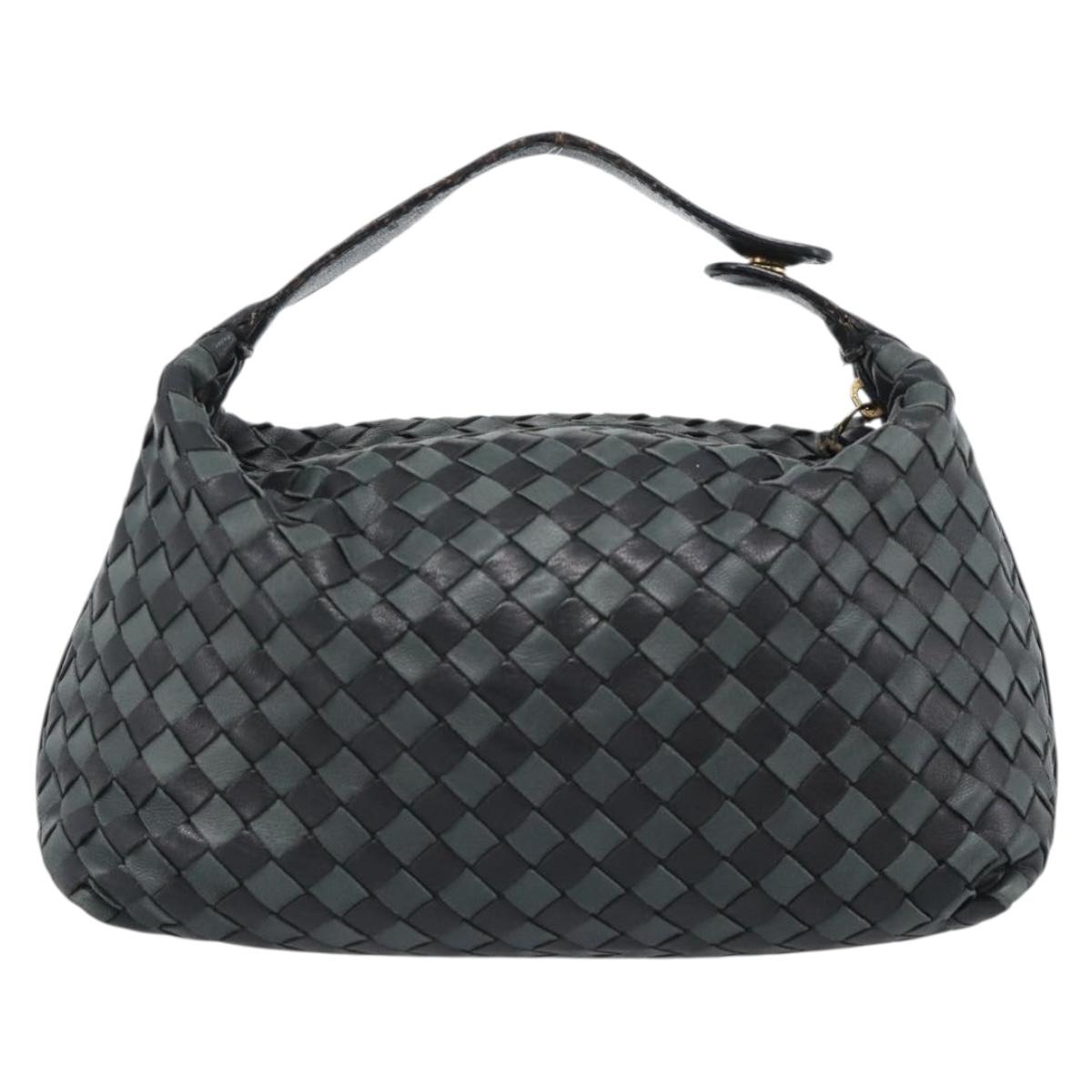 BOTTEGA VENETA INTRECCIATO Hand Pouch Leather Black Gold 114087 Auth 186016A