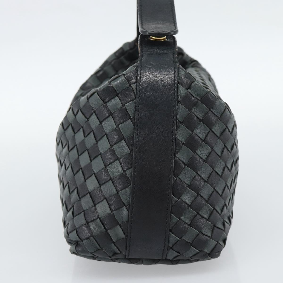 BOTTEGA VENETA INTRECCIATO Hand Pouch Leather Black Gold 114087 Auth 186016A