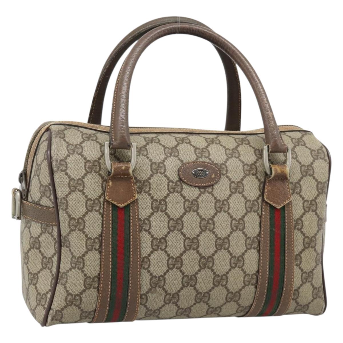 GUCCI GG Supreme Web Sherry Line Bag PVC Beige Silver 002 115 6697 Auth 186022