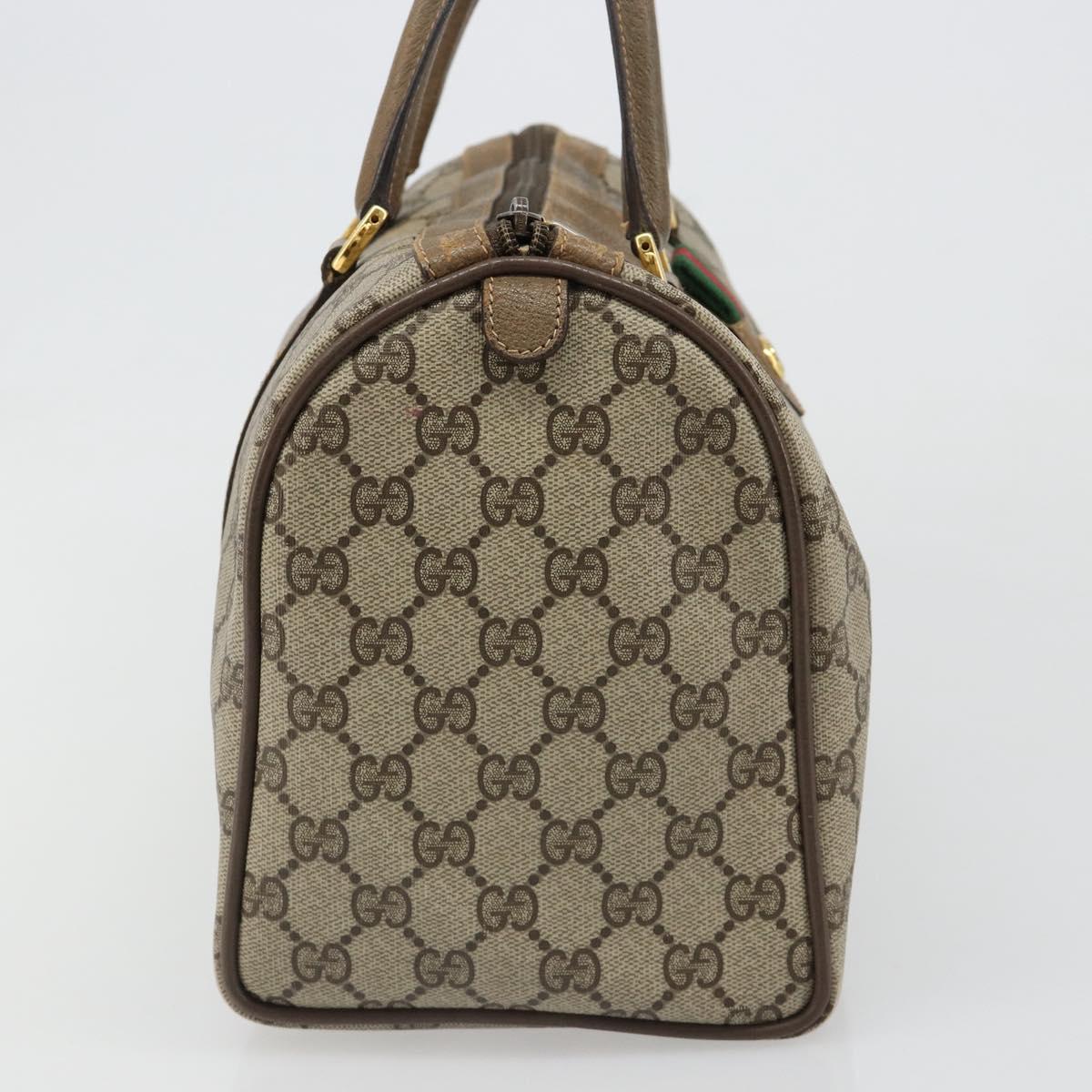 GUCCI GG Supreme Web Sherry Line Boston Bag PVC Beige Gold 40 02 007 Auth 186023