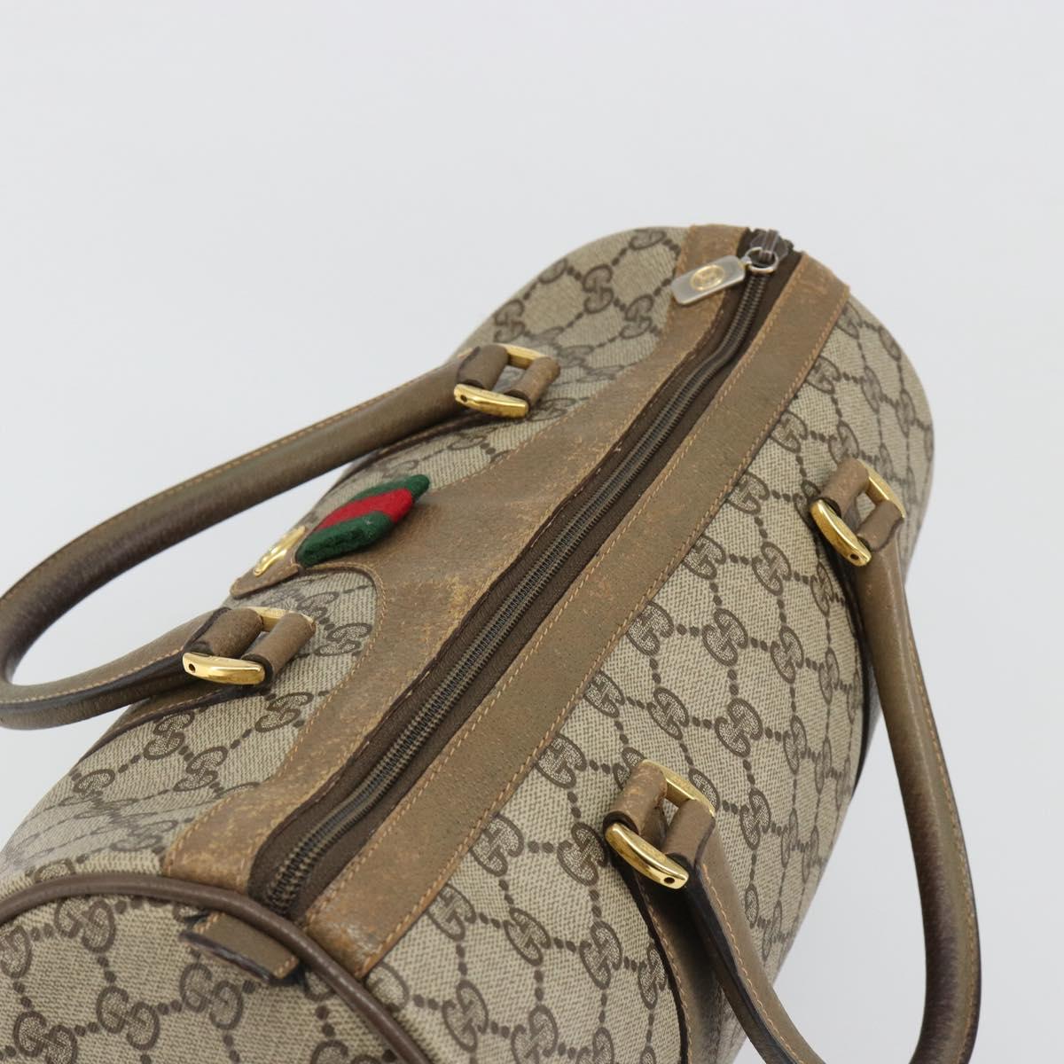 GUCCI GG Supreme Web Sherry Line Boston Bag PVC Beige Gold 40 02 007 Auth 186023