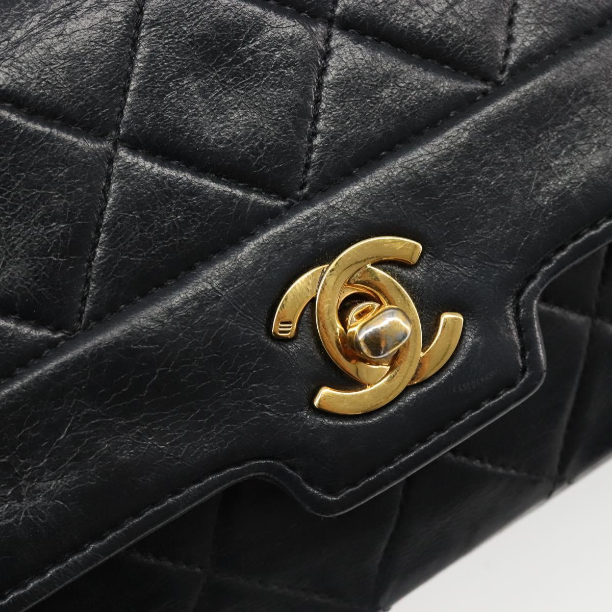 CHANEL Chain Matelasse Shoulder Bag Lamb Skin Black Gold CC Auth 186025SAV