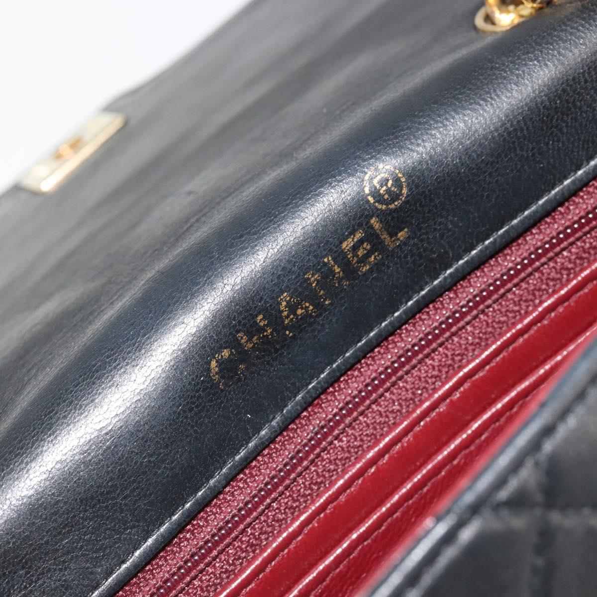 CHANEL Chain Matelasse Shoulder Bag Lamb Skin Black Gold CC Auth 186025SAV