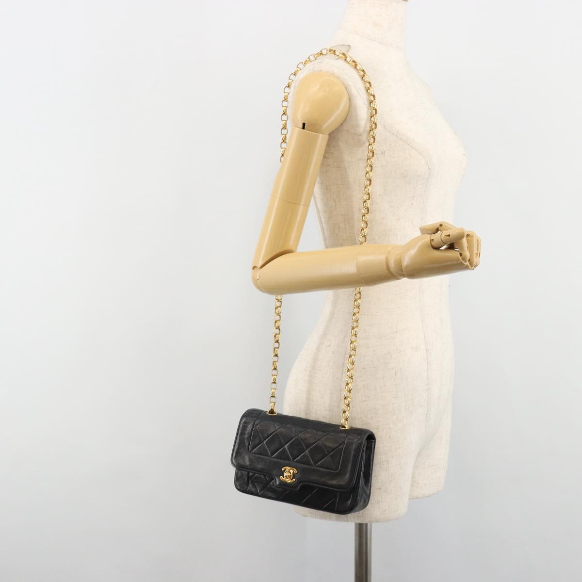CHANEL Chain Matelasse Shoulder Bag Lamb Skin Black Gold CC Auth 186025SAV