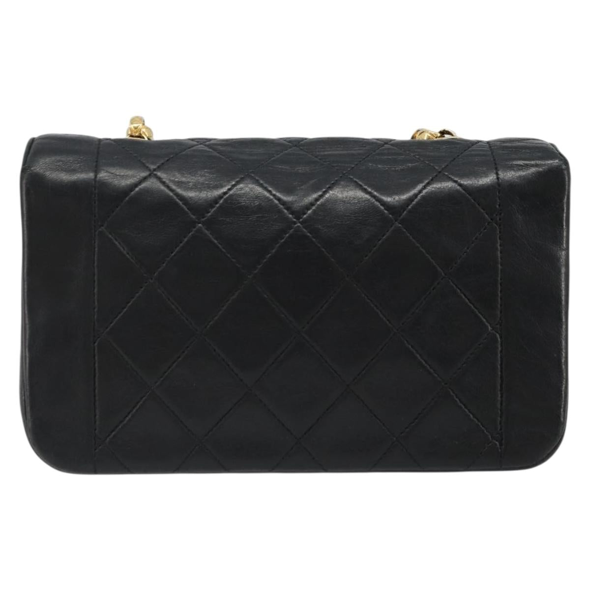 CHANEL Chain Matelasse Shoulder Bag Lamb Skin Black Gold CC Auth 186025SAV