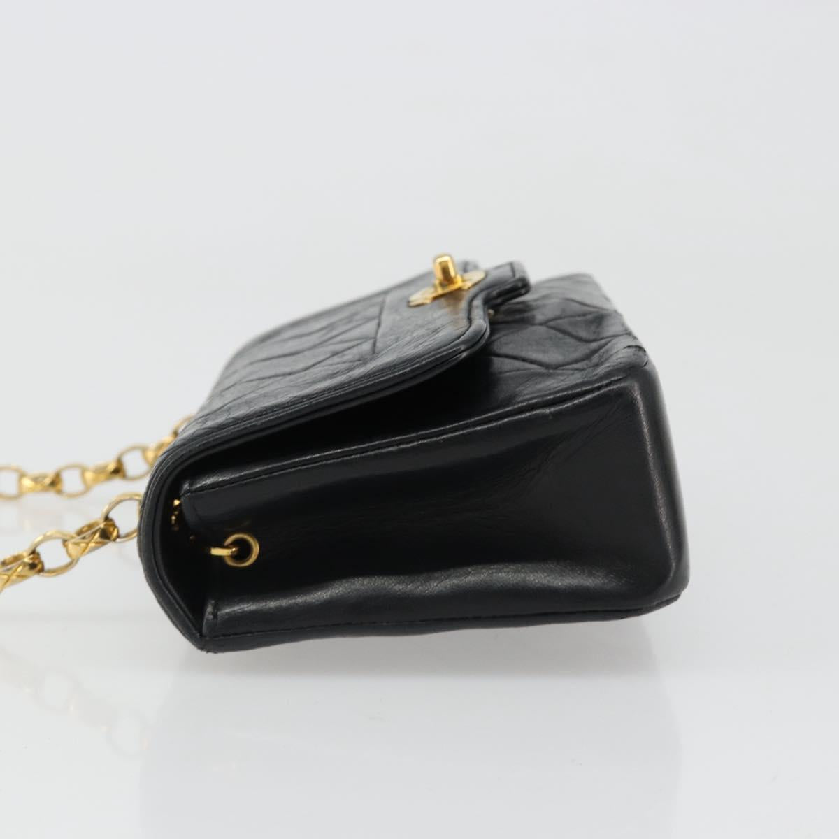 CHANEL Chain Matelasse Shoulder Bag Lamb Skin Black Gold CC Auth 186025SAV