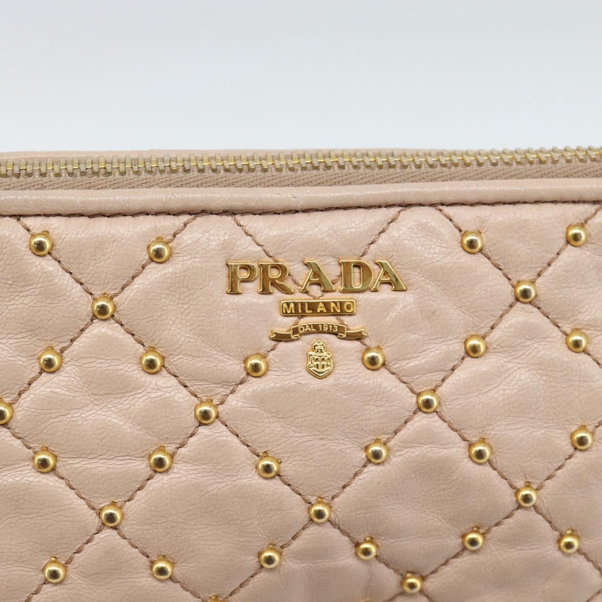 PRADA Clutch Bag Leather Pink Gold Auth 186026A