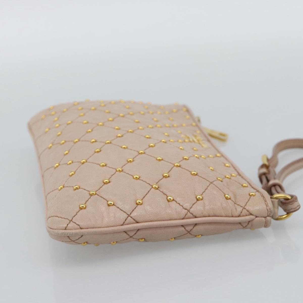 PRADA Clutch Bag Leather Pink Gold Auth 186026A