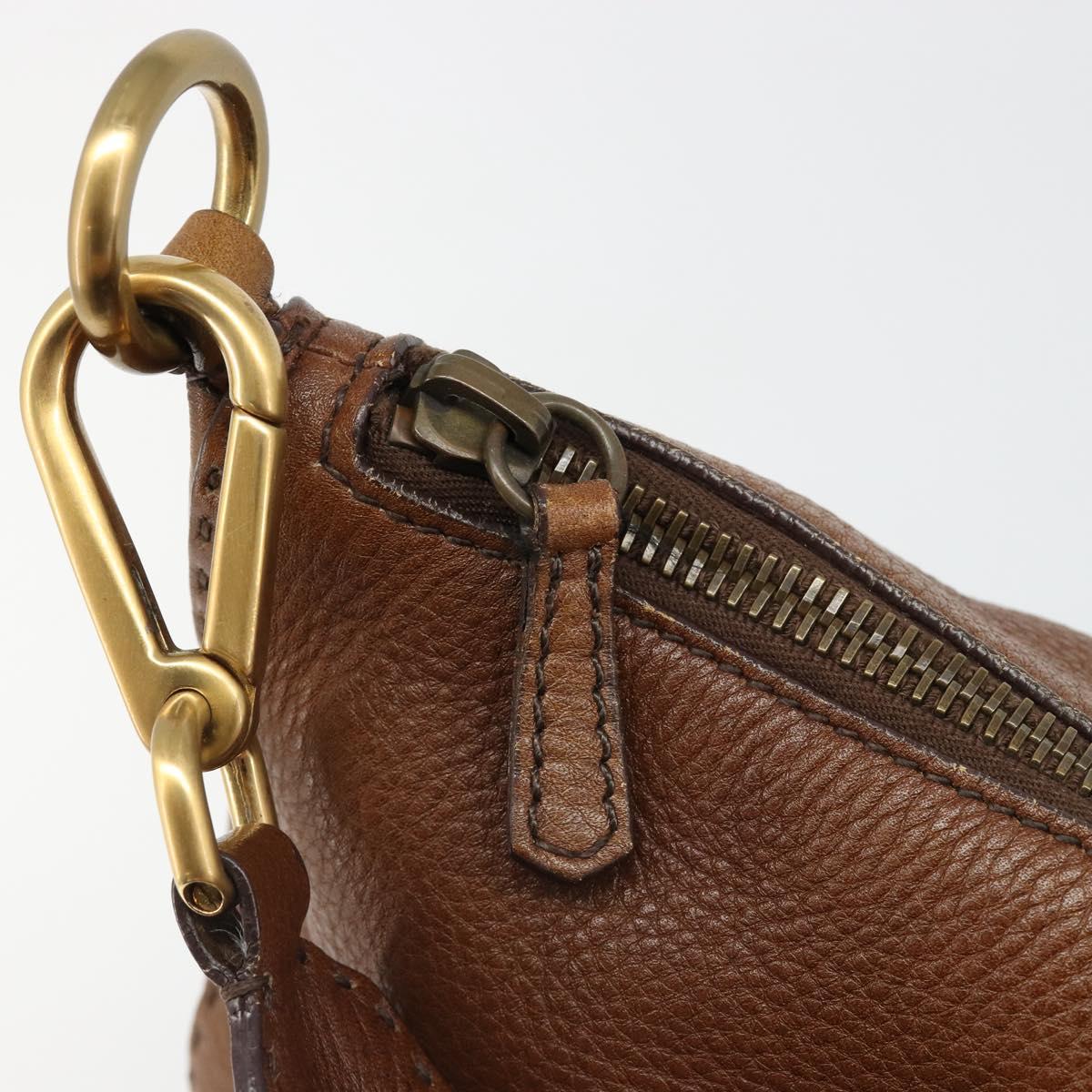 PRADA Shoulder Bag Leather Brown Gold Auth 186027A