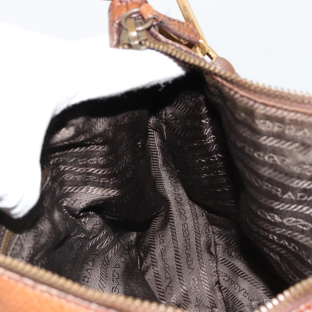 PRADA Shoulder Bag Leather Brown Gold Auth 186027A