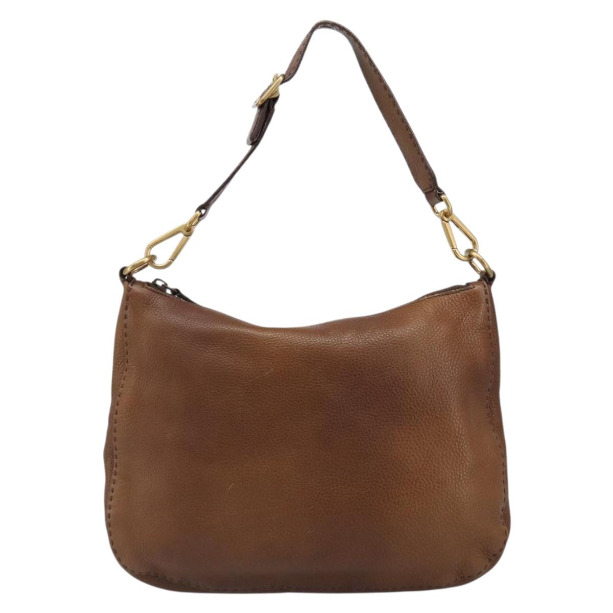 PRADA Shoulder Bag Leather Brown Gold Auth 186027A