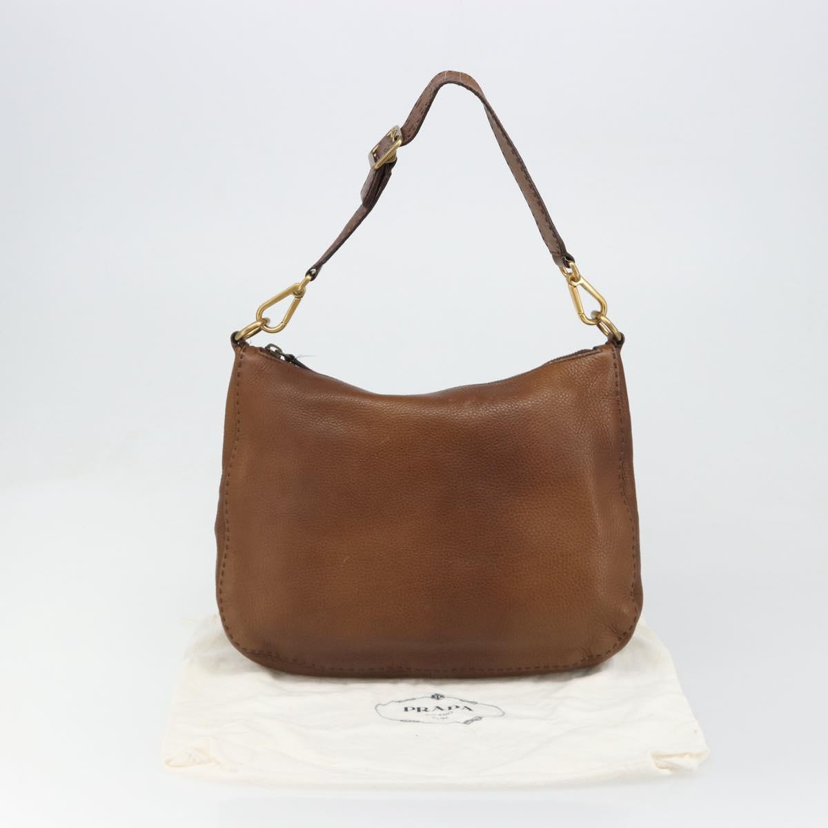 PRADA Shoulder Bag Leather Brown Gold Auth 186027A