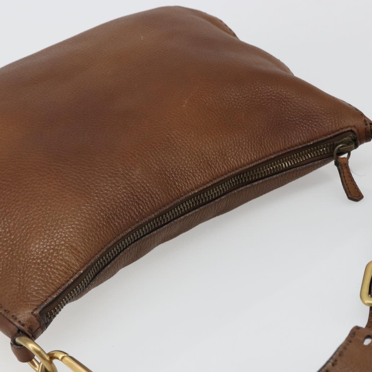 PRADA Shoulder Bag Leather Brown Gold Auth 186027A