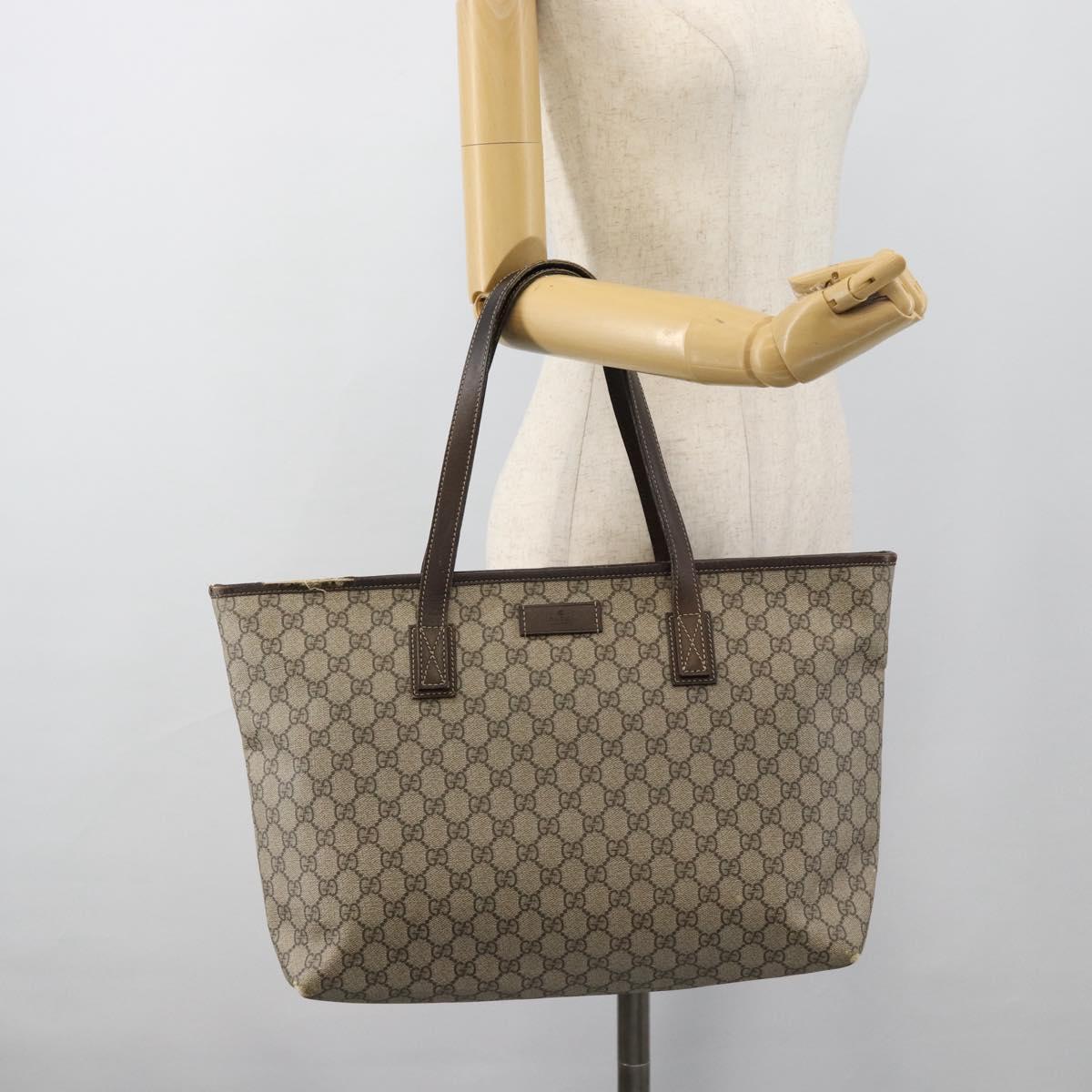 GUCCI GG Supreme Tote Bag PVC Beige 211137 Auth 186032
