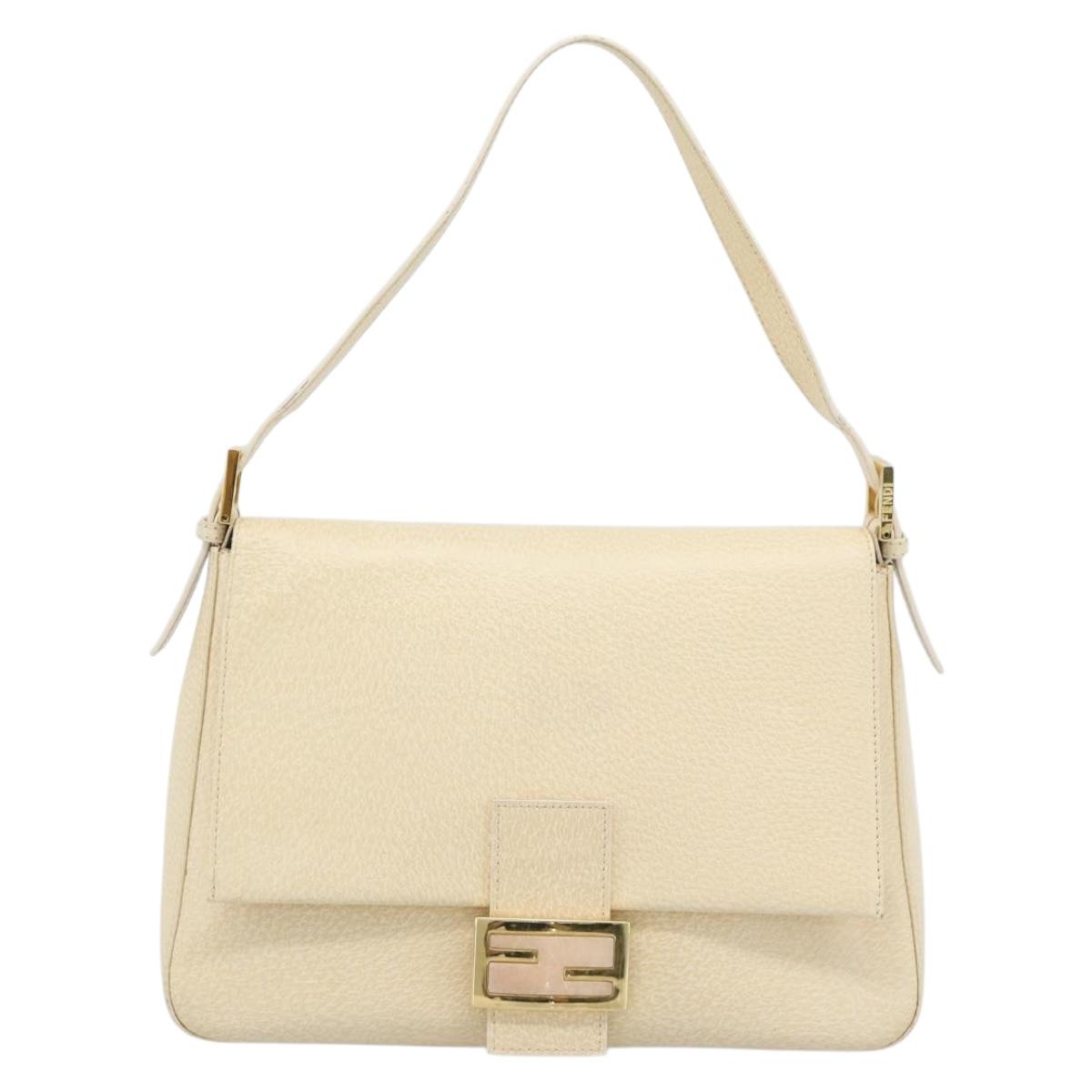 FENDI Mamma Baguette Shoulder Bag Leather Ivory Gold Auth 186036SAM