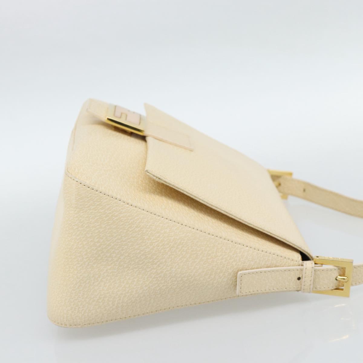FENDI Mamma Baguette Shoulder Bag Leather Ivory Gold Auth 186036SAM