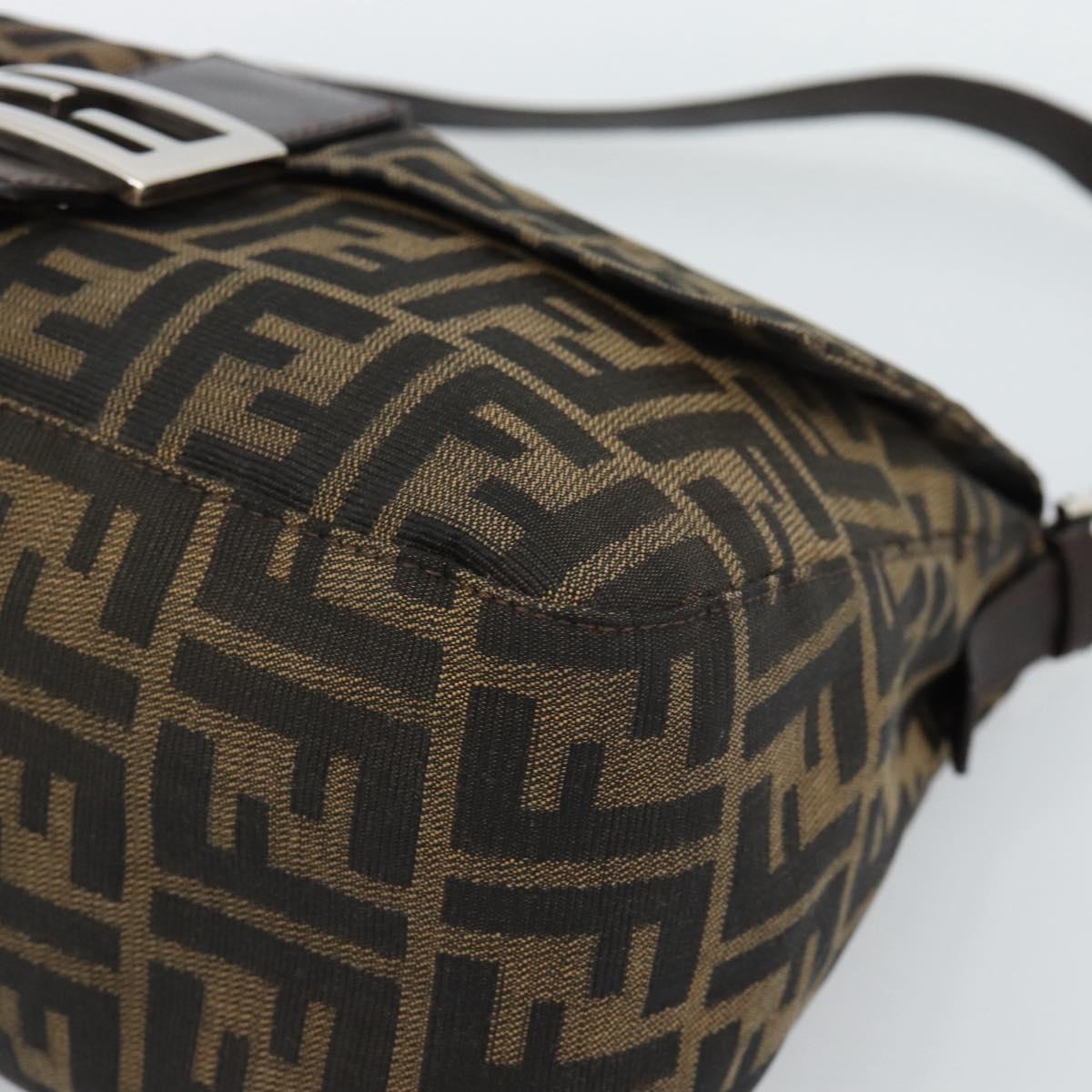 FENDI Zucca Canvas Mamma Baguette Shoulder Bag Black Brown Auth 186037SAM