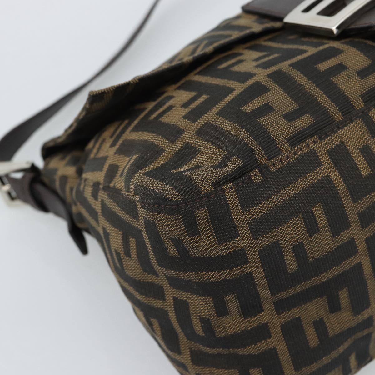 FENDI Zucca Canvas Mamma Baguette Shoulder Bag Black Brown Auth 186037SAM
