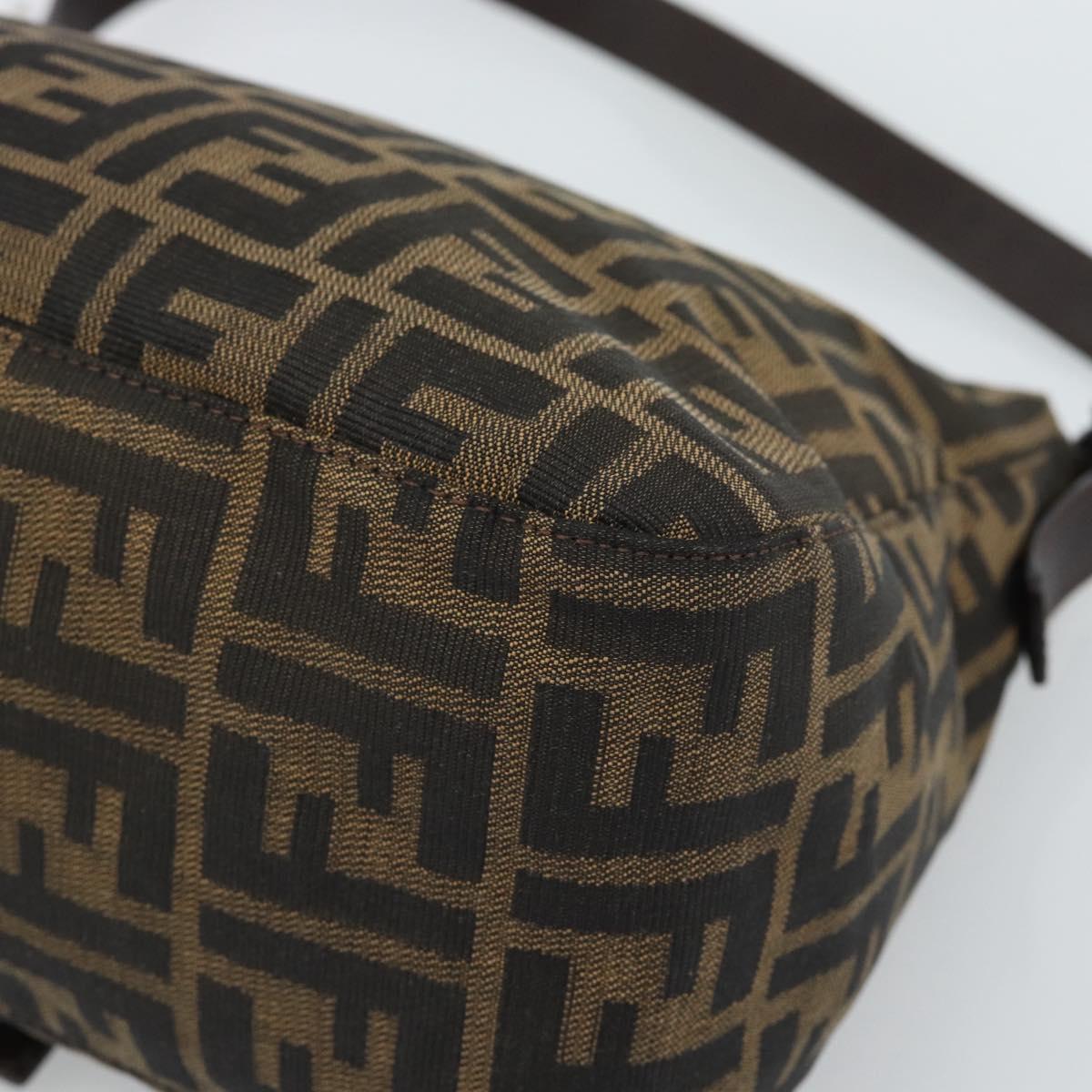 FENDI Zucca Canvas Mamma Baguette Shoulder Bag Black Brown Auth 186037SAM