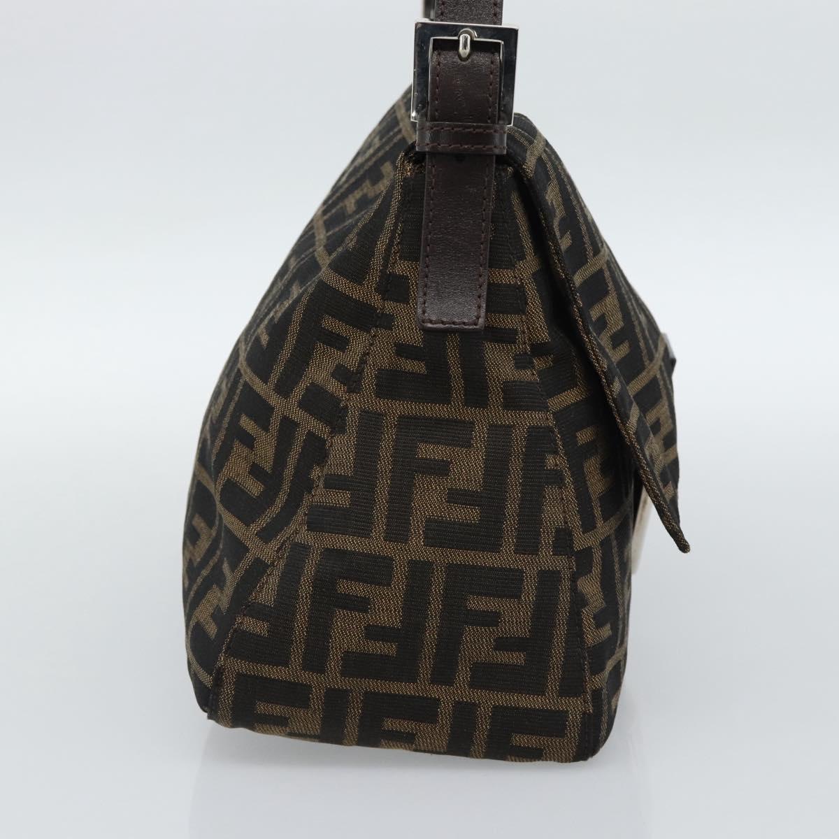 FENDI Zucca Canvas Mamma Baguette Shoulder Bag Black Brown Auth 186037SAM