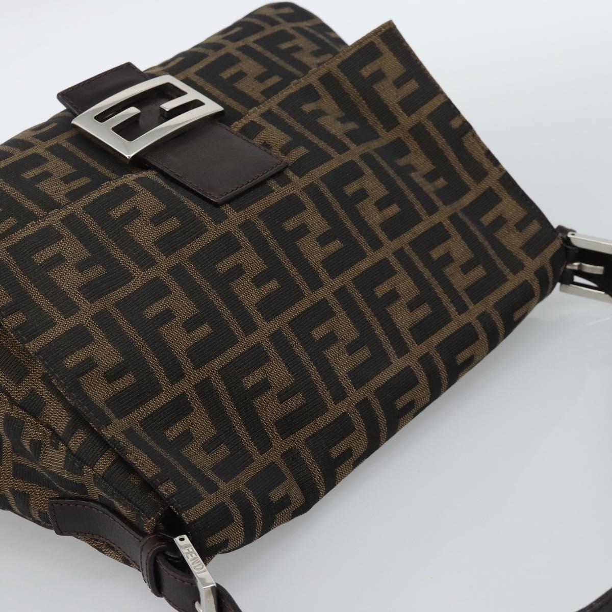 FENDI Zucca Canvas Mamma Baguette Shoulder Bag Black Brown Auth 186037SAM