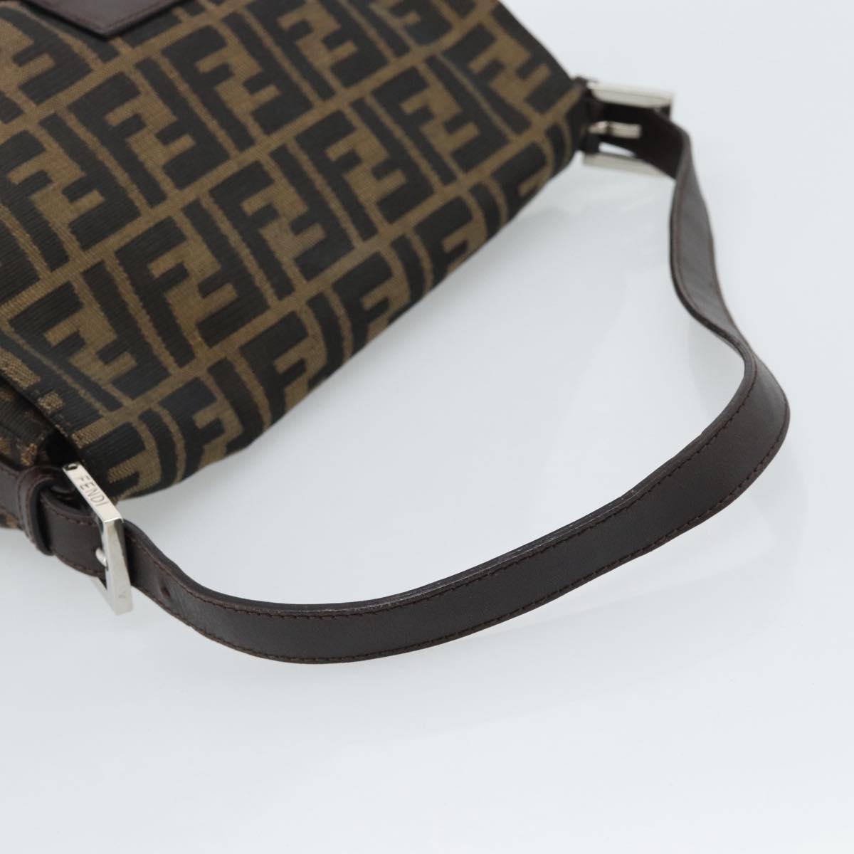 FENDI Zucca Canvas Mamma Baguette Shoulder Bag Black Brown Auth 186037SAM