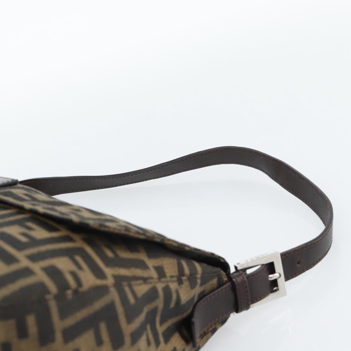 FENDI Zucca Canvas Mamma Baguette Shoulder Bag Black Brown Auth 186037SAM