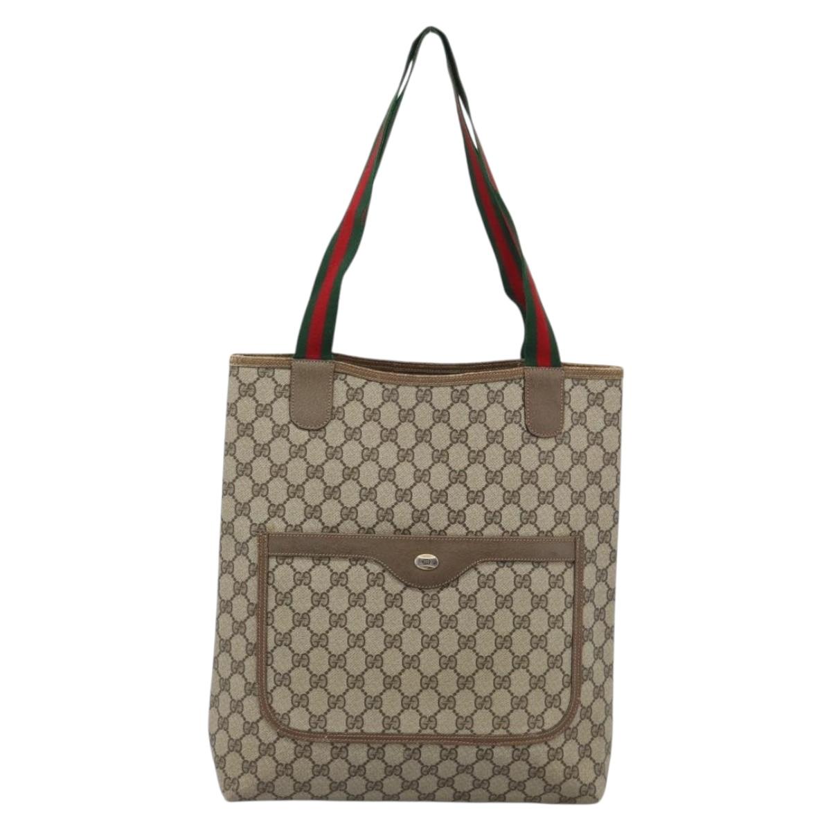 GUCCI GG Supreme Web Sherry Line Tote Bag PVC Beige 39 02 003 Auth 186038