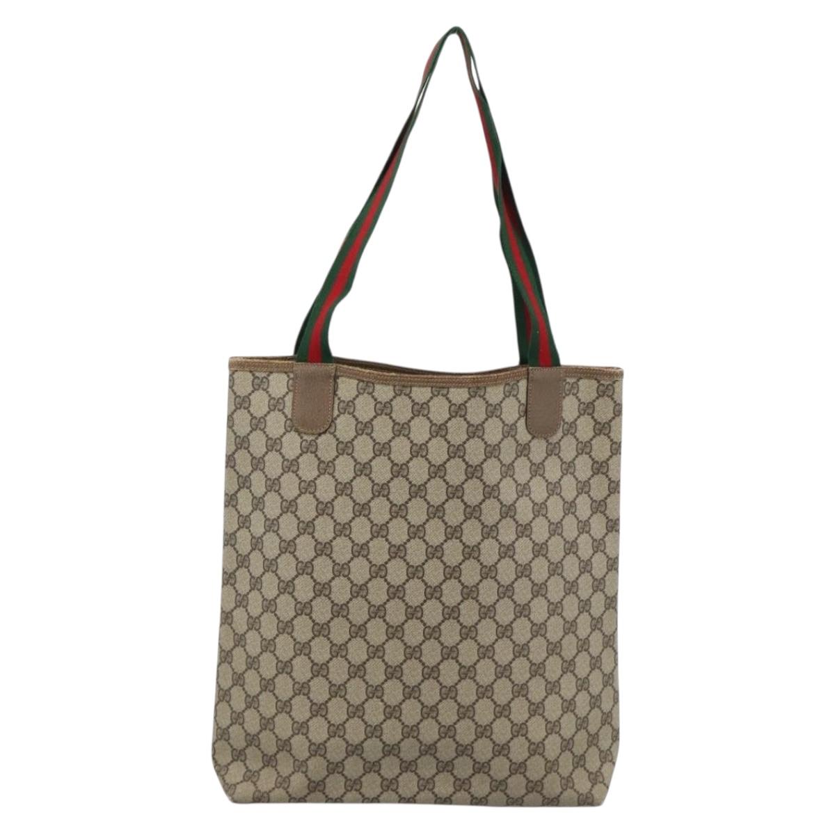 GUCCI GG Supreme Web Sherry Line Tote Bag PVC Beige 39 02 003 Auth 186038