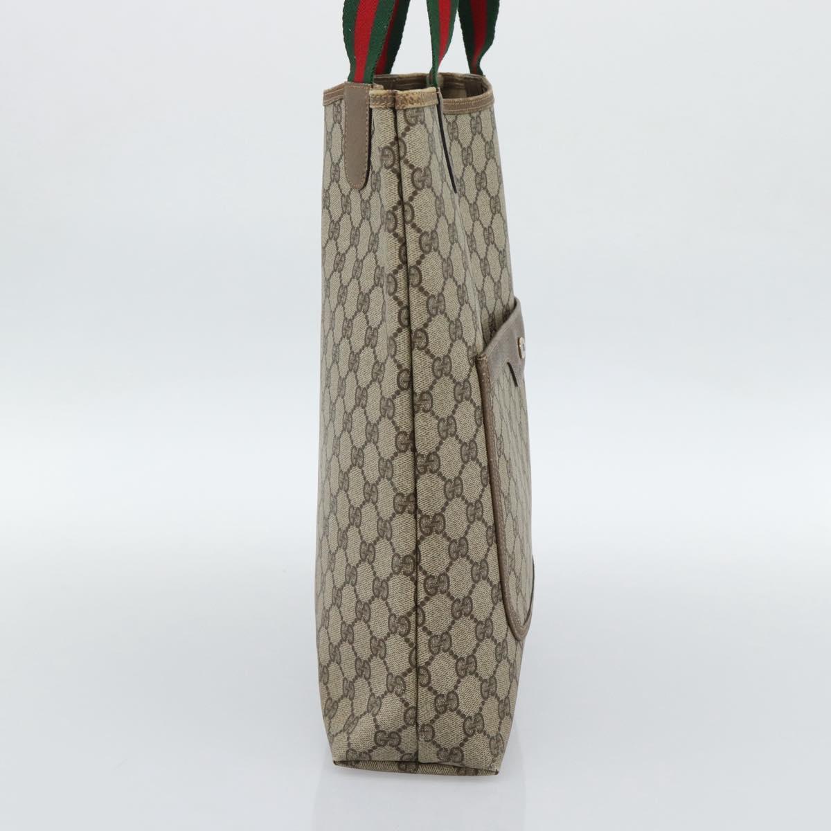 GUCCI GG Supreme Web Sherry Line Tote Bag PVC Beige 39 02 003 Auth 186038