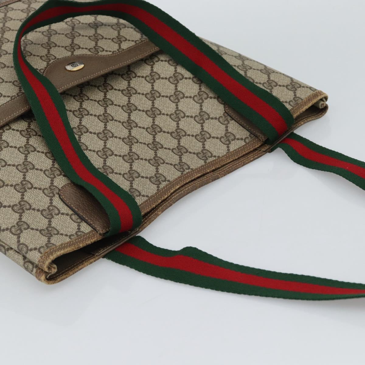 GUCCI GG Supreme Web Sherry Line Tote Bag PVC Beige 39 02 003 Auth 186038