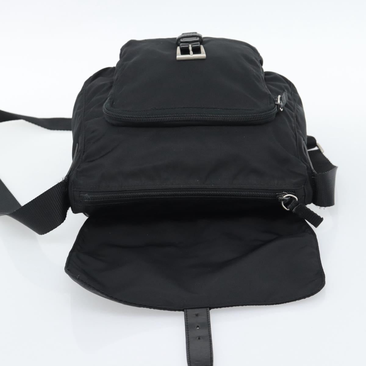 PRADA Shoulder Bag Nylon Black Silver Auth 186039A