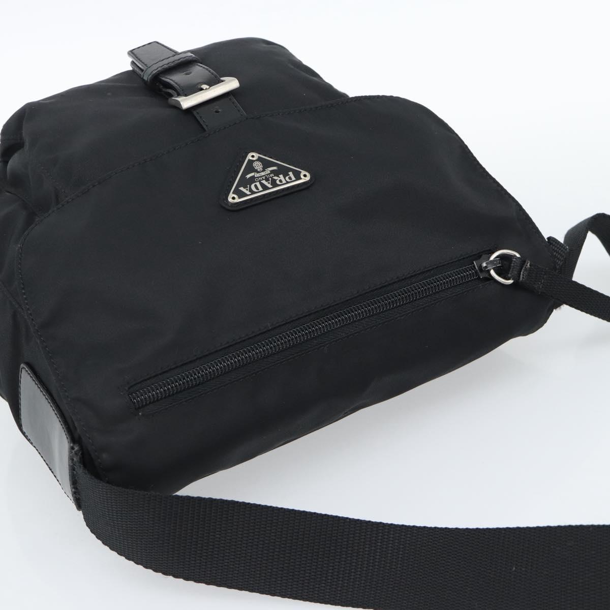 PRADA Shoulder Bag Nylon Black Silver Auth 186039A