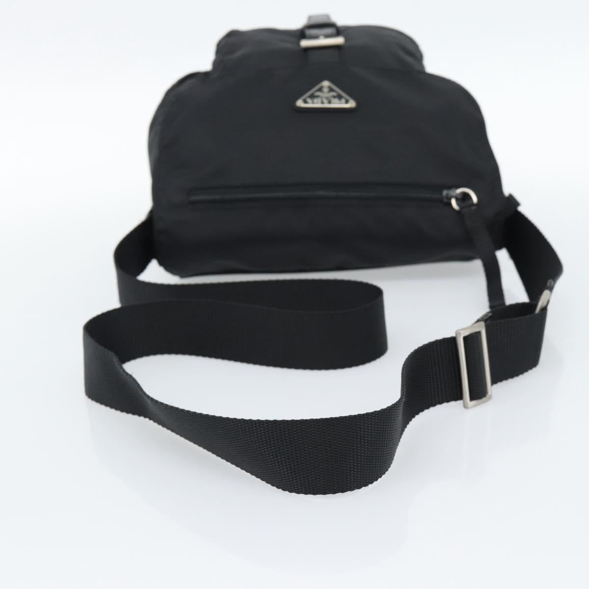 PRADA Shoulder Bag Nylon Black Silver Auth 186039A