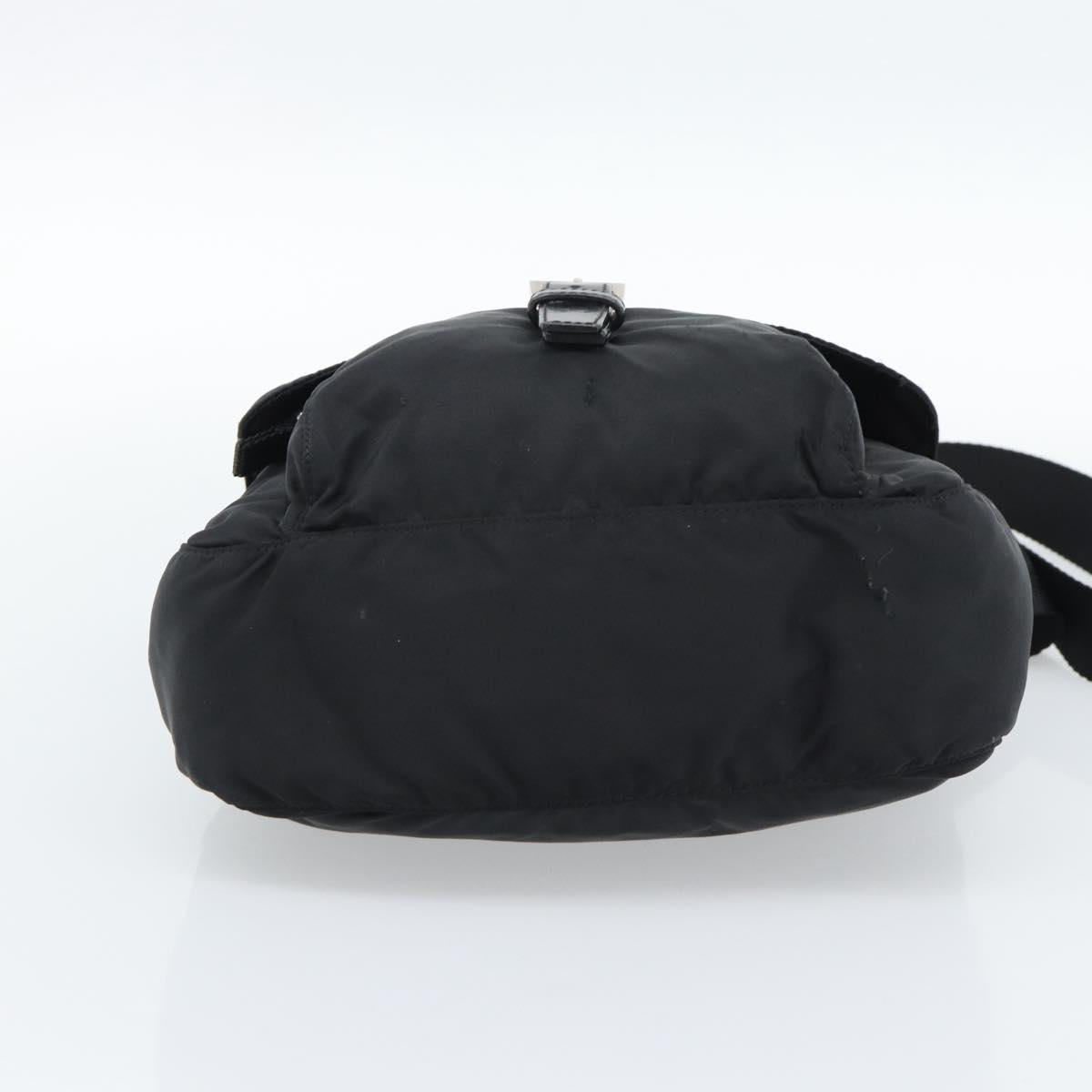 PRADA Shoulder Bag Nylon Black Silver Auth 186039A