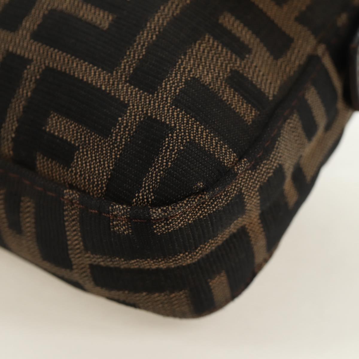 FENDI Zucca Canvas Mamma Baguette Shoulder Bag Black Brown Auth 186044SAM