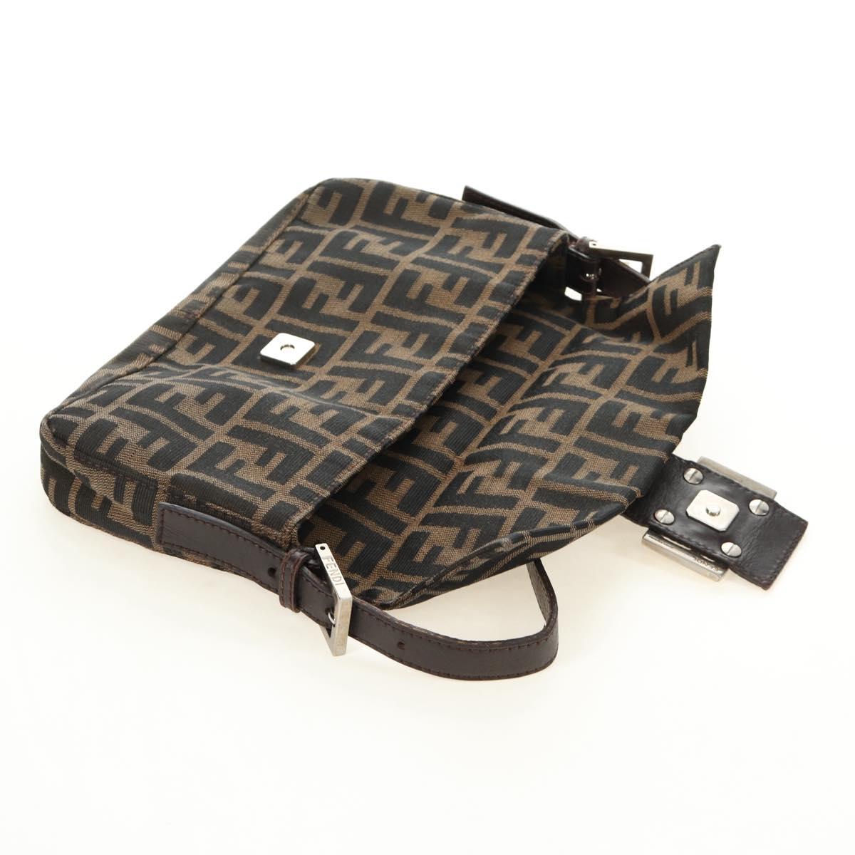FENDI Zucca Canvas Mamma Baguette Shoulder Bag Black Brown Auth 186044SAM