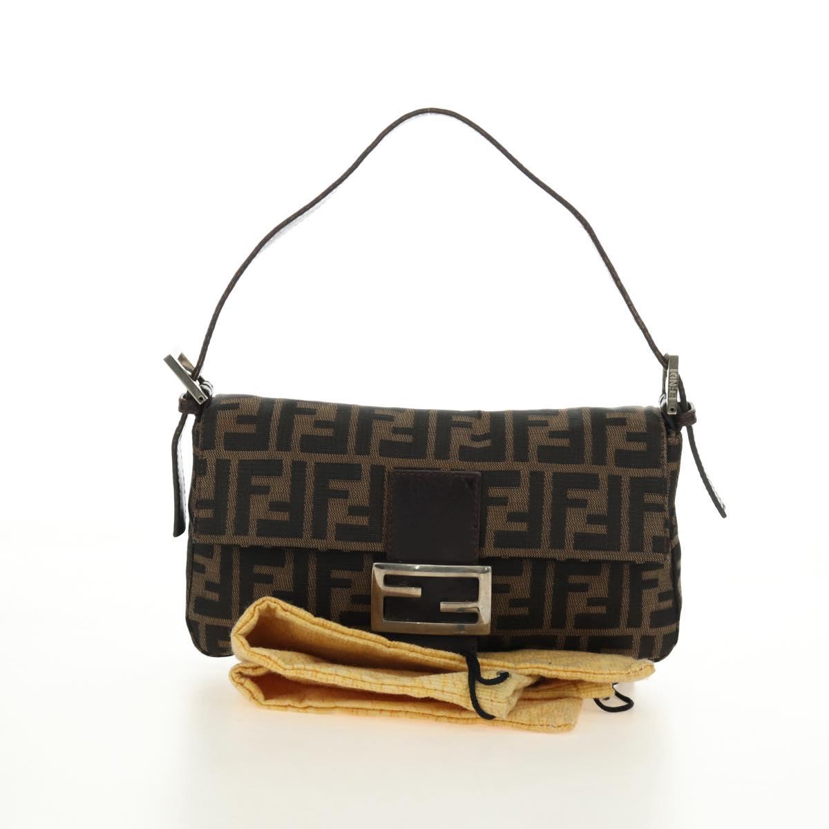 FENDI Zucca Canvas Mamma Baguette Shoulder Bag Black Brown Auth 186044SAM