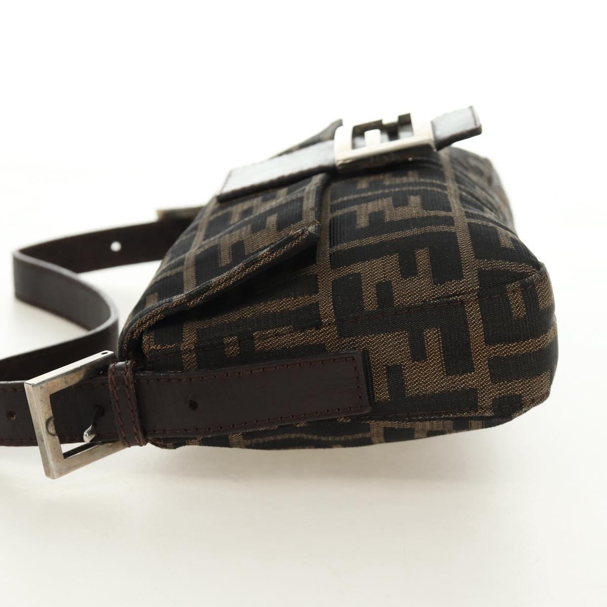 FENDI Zucca Canvas Mamma Baguette Shoulder Bag Black Brown Auth 186044SAM