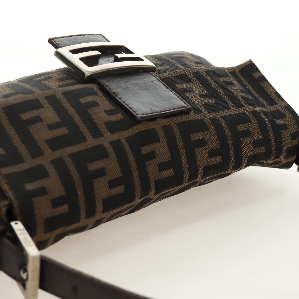 FENDI Zucca Canvas Mamma Baguette Shoulder Bag Black Brown Auth 186044SAM