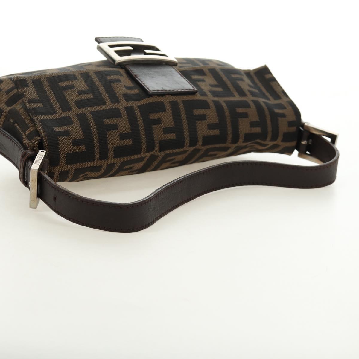 FENDI Zucca Canvas Mamma Baguette Shoulder Bag Black Brown Auth 186044SAM
