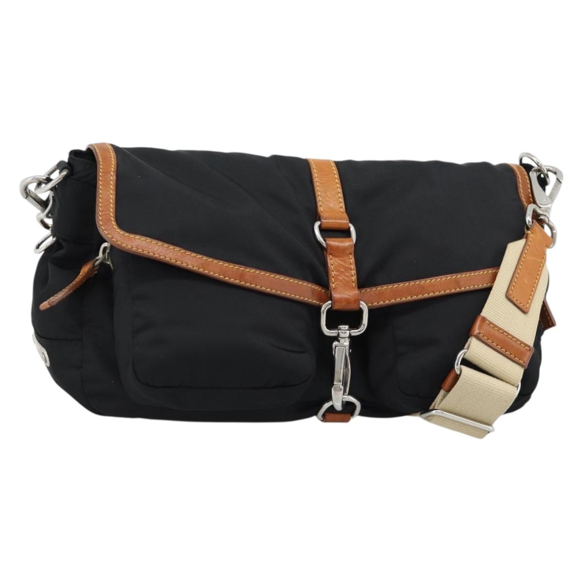 Miu Miu Shoulder Bag Nylon Black Silver Auth 186046A