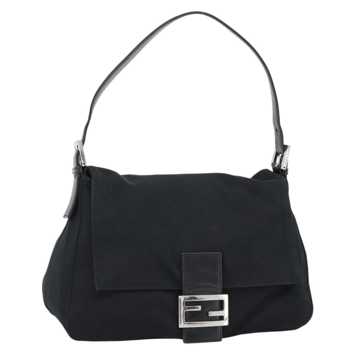 FENDI Mamma Baguette Shoulder Bag Cotton jersey Black Silver Auth 186048