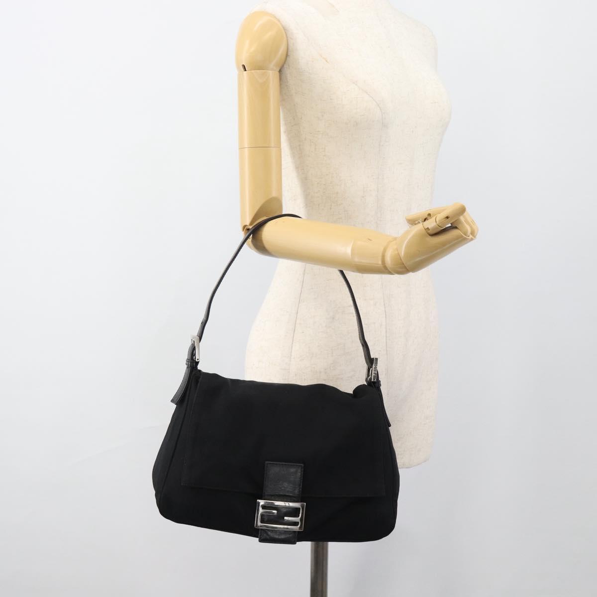 FENDI Mamma Baguette Shoulder Bag Cotton jersey Black Silver Auth 186048