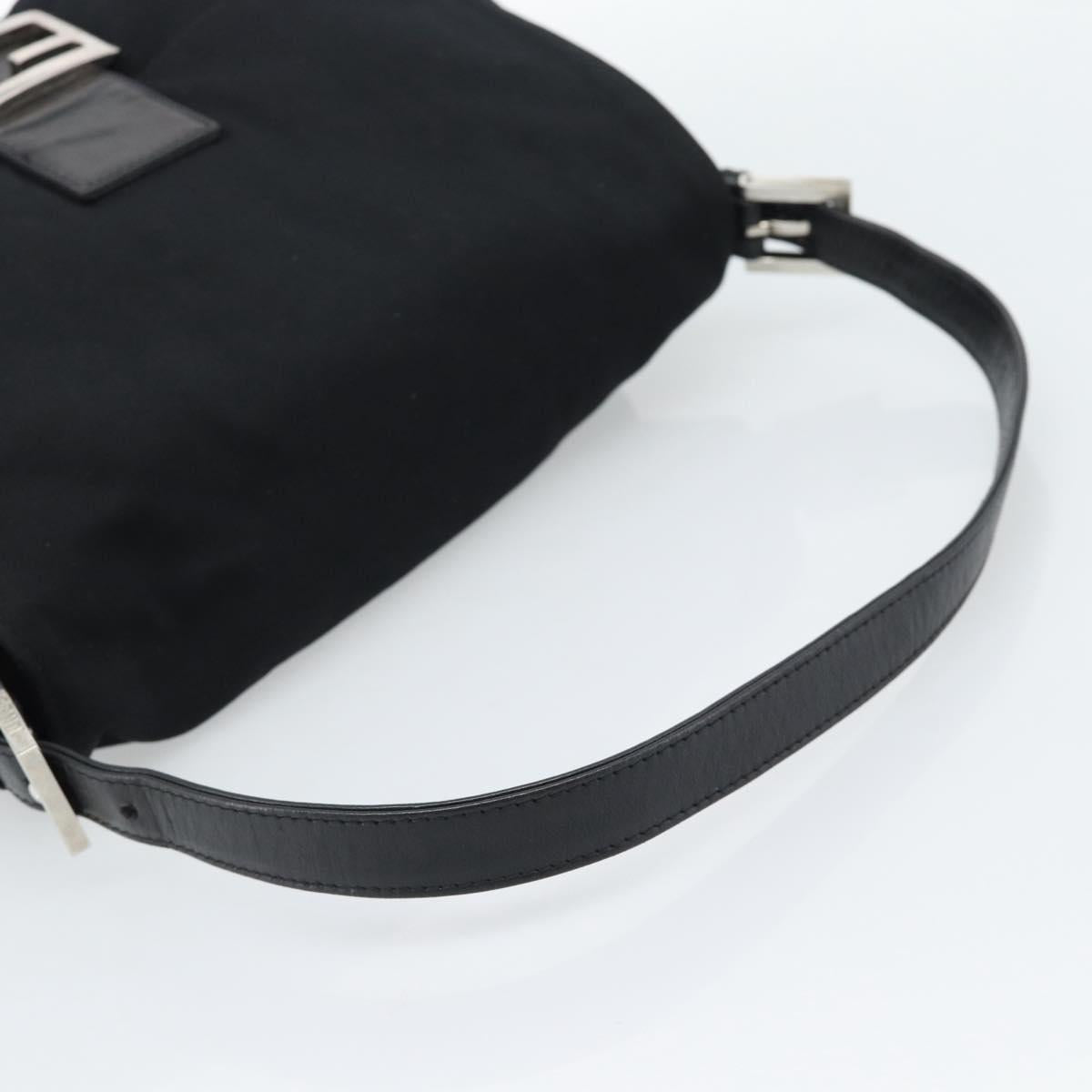 FENDI Mamma Baguette Shoulder Bag Cotton jersey Black Silver Auth 186048